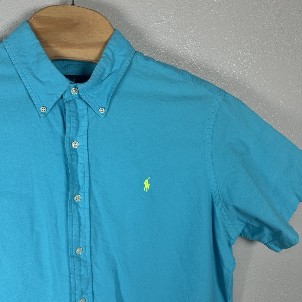 Ralph Lauren Short Sleeve Button Down Shirt Mens Size‎ XXL Bright Blue Neon Pony